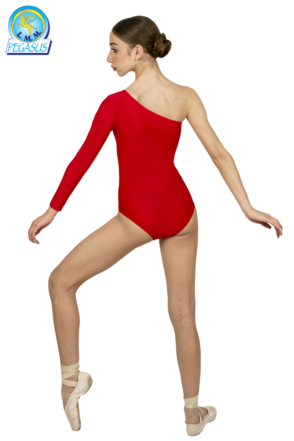 BODY DANZA IN LYCRA MONOSPALLA MANICA LUNGA ROSSO DONNA 
